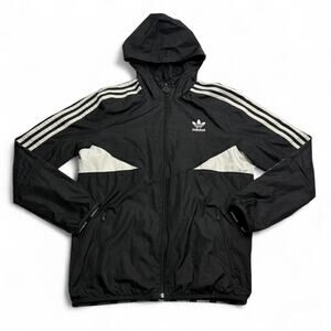 Adidas Originals Youth Large Hooded Windbreaker Jacket Black White